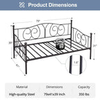 Twin size Victorian Black Metal Daybed Frame - 350 lbs. Weight Capacity