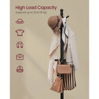 Solid Wood Coat Rack with 10 Hooks in Black Finish