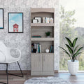 TUHOME Simma Bookcase, Metal Hardware, Three Shelves, Two Door Cabinet, Light Grey, For Office