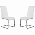 Metal Cantilever Base Leatherette Dining Chair, Set of 2, White and Silver
