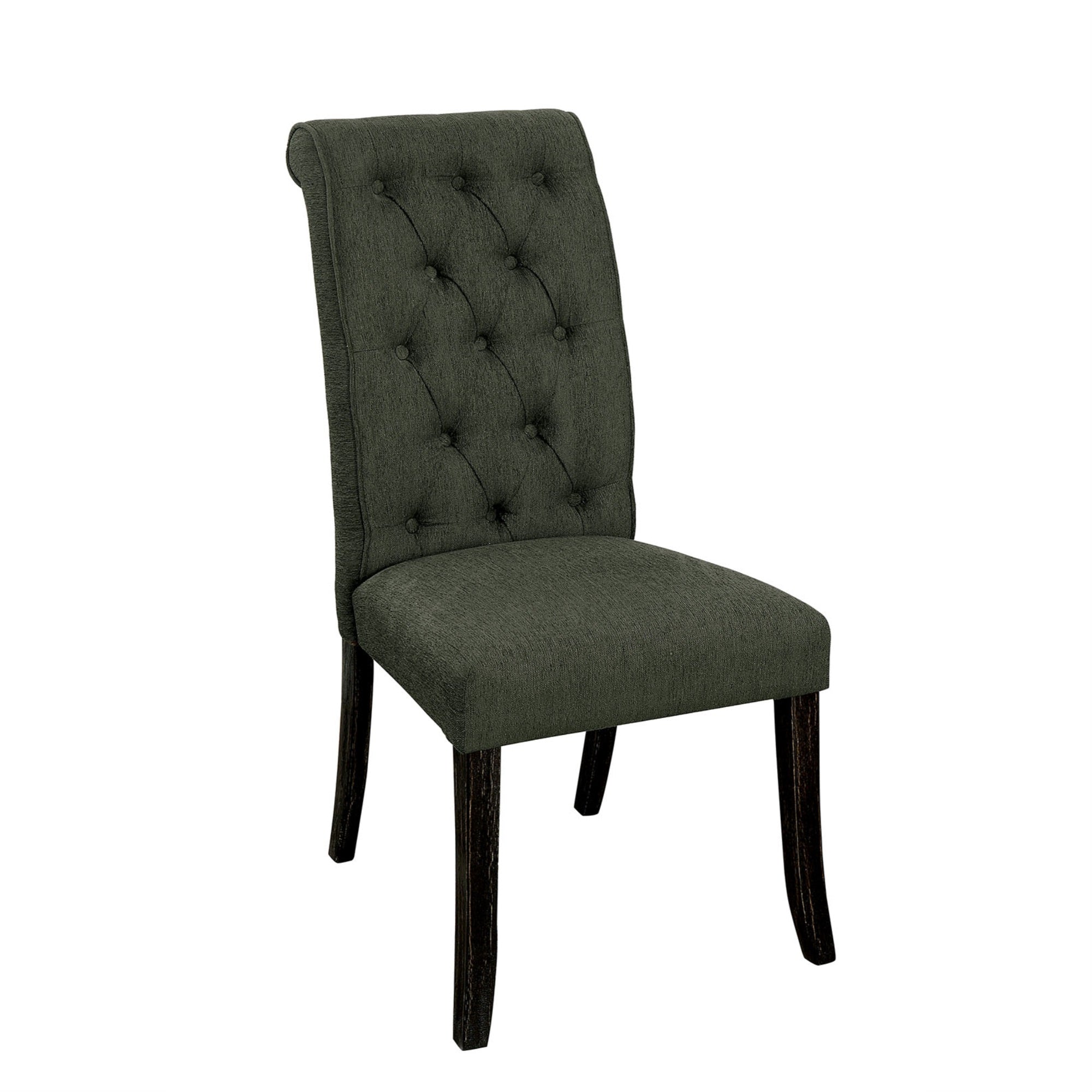 Button Tufted Wooden Fabric Upholstered Side Chair, Gray, Pack Of Two