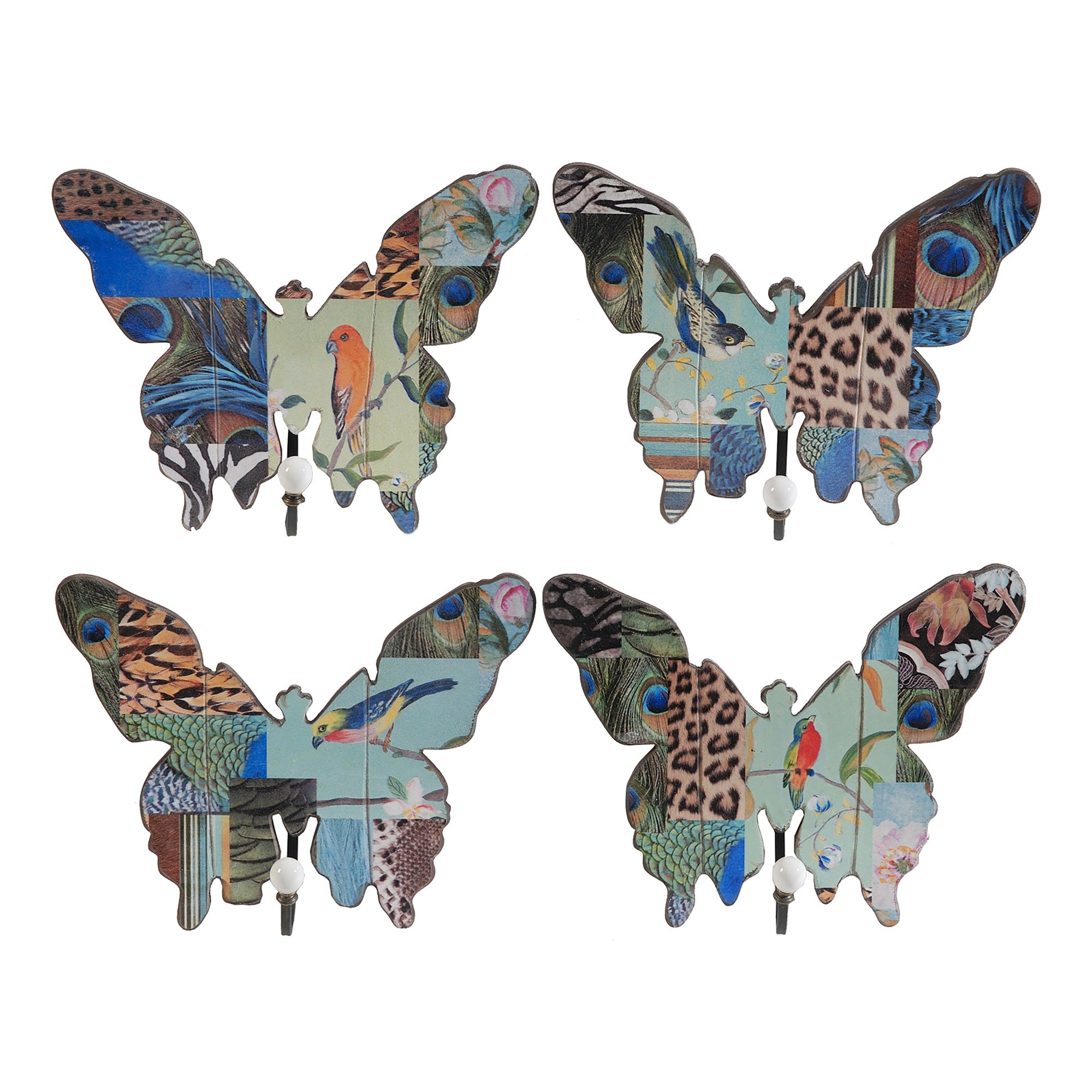 Butterfly Wall Dcor with Exotic Animal Print, Set of 4, Multicolor