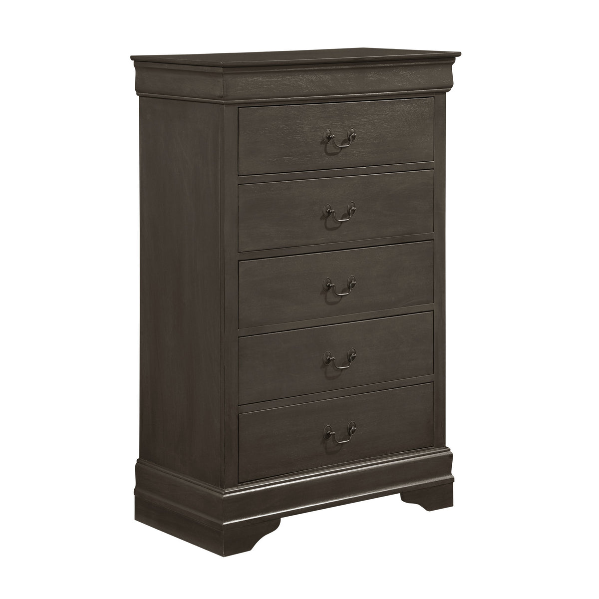 Traditional 5 Drawers Chest In Wood Dark Gray