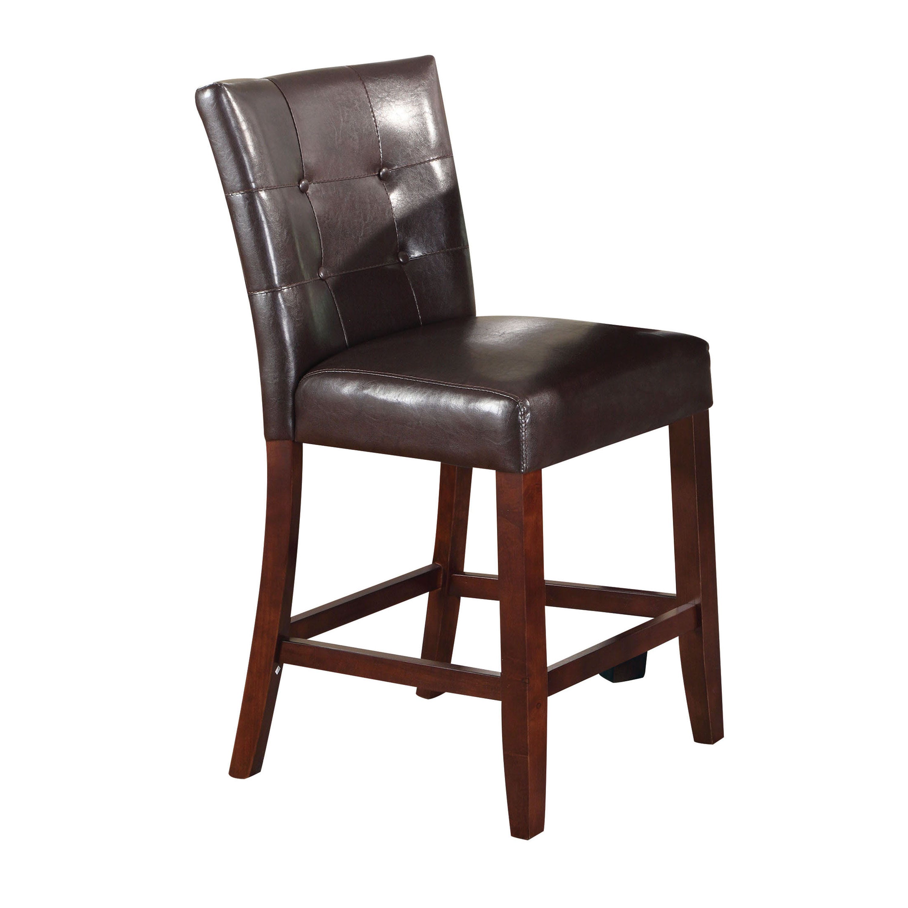 Leather Upholstered Wooden Counter Height Chair, Brown, Set Of 2