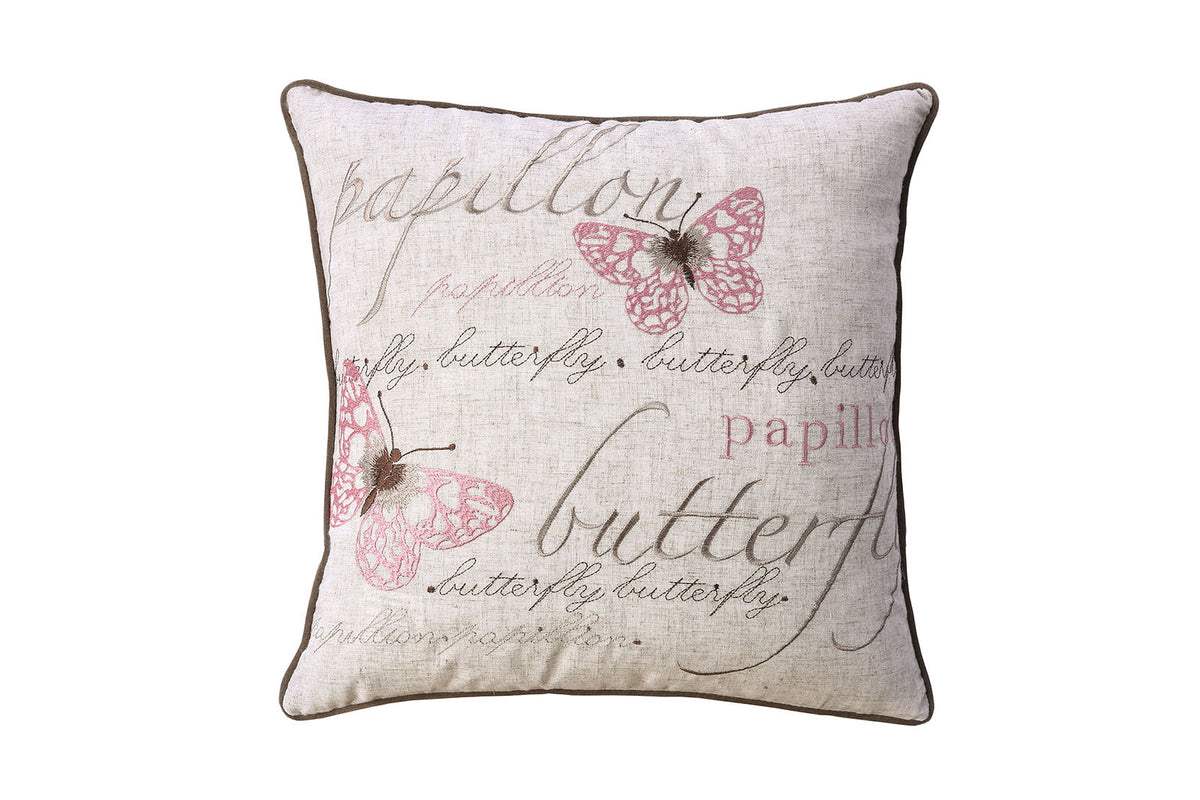 Contemporary Style Set Of 2 Throw Pillows With Butterfly Motifs , Natural