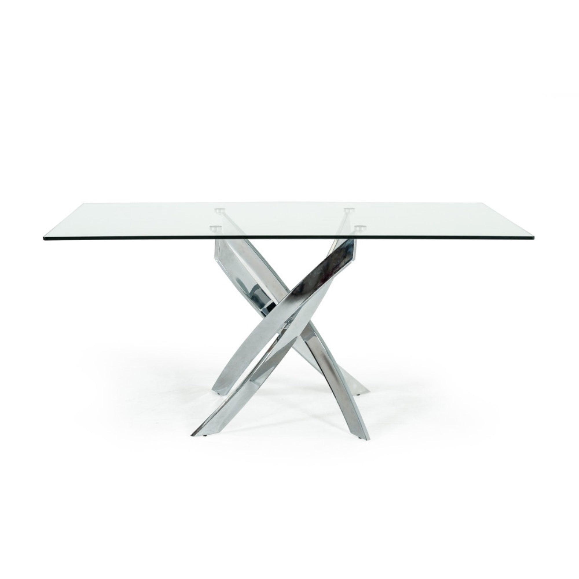 Metal and Glass Rectangular Dining Table with Entwining Legs, Silver  and Clear