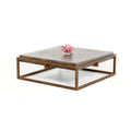 Square Shape Rustic Steel Framed Coffee Table with Concrete Top , Brown and Gray