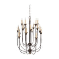 Traditional Decorative Metal Chandelier With Multiple Candles, Bronze And Cream