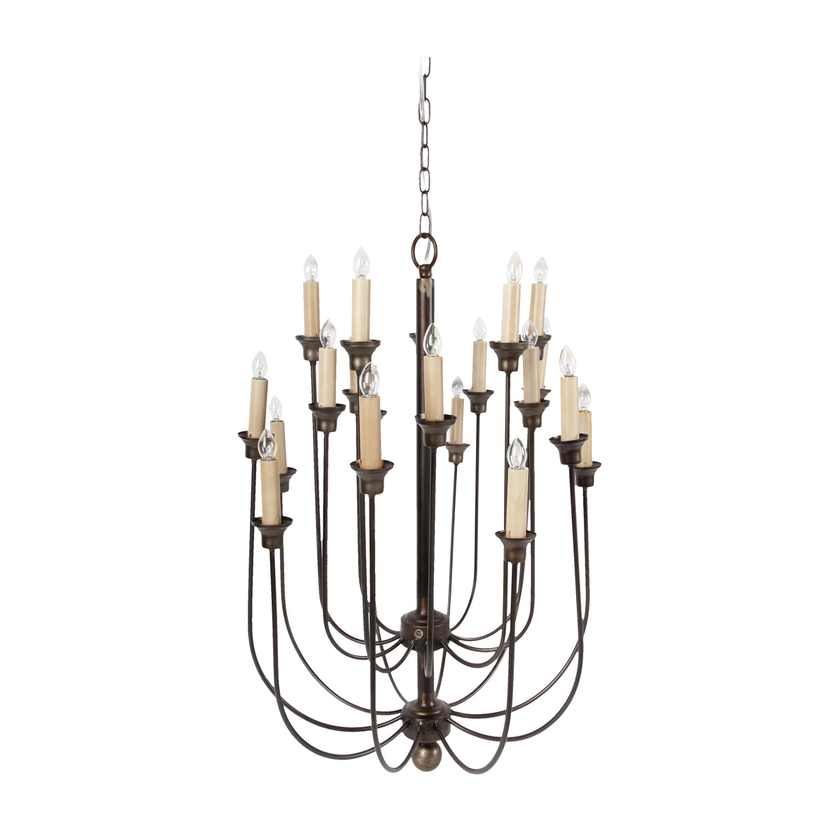 Traditional Decorative Metal Chandelier With Multiple Candles, Bronze And Cream