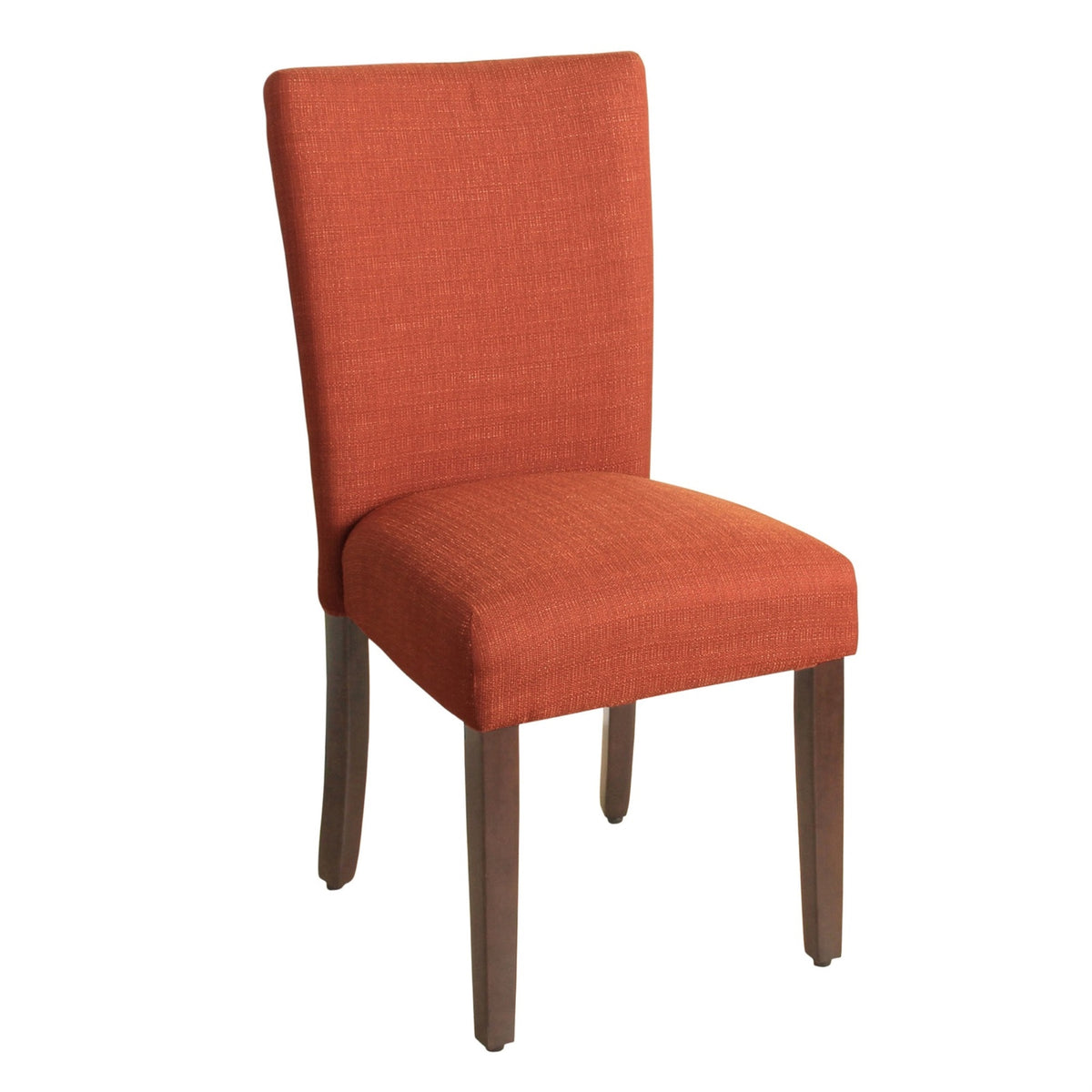 Fabric Upholstered Wooden Armless Parson Dining Chair, Orange and Brown