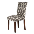 Wooden Parson Dining Chair with Quatrefoil Pattern Fabric Upholstery, Gray and White, Set of Two