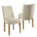 Fabric Upholstered Wooden Dining Chairs with Angled Curved Backrest, Beige, Set of Two