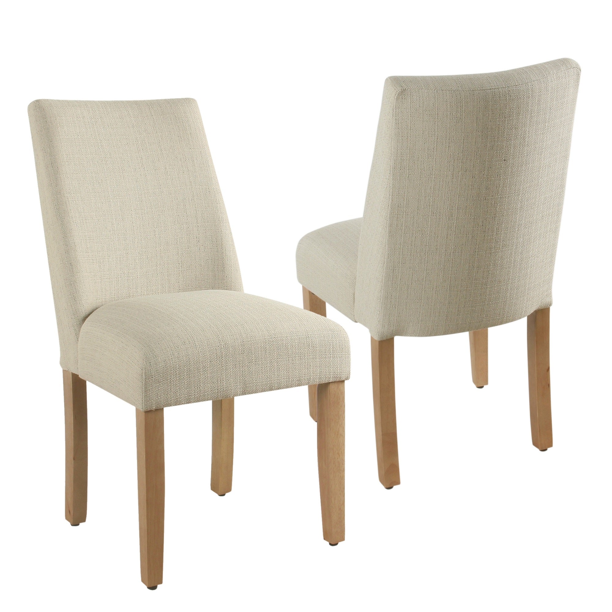 Fabric Upholstered Wooden Dining Chairs with Angled Curved Backrest, Beige, Set of Two