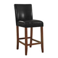 Wooden 29 Inch Bar Stool with Faux Leather Padded Seat and Tapered Feet, Black and Brown