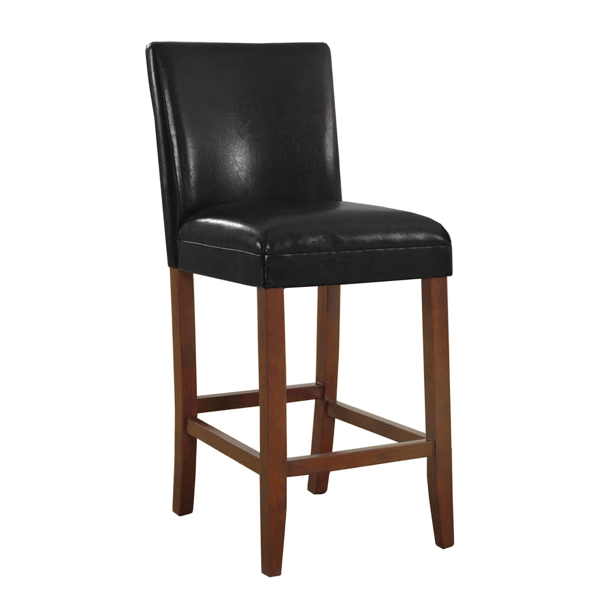 Wooden 29 Inch Bar Stool with Faux Leather Padded Seat and Tapered Feet, Black and Brown