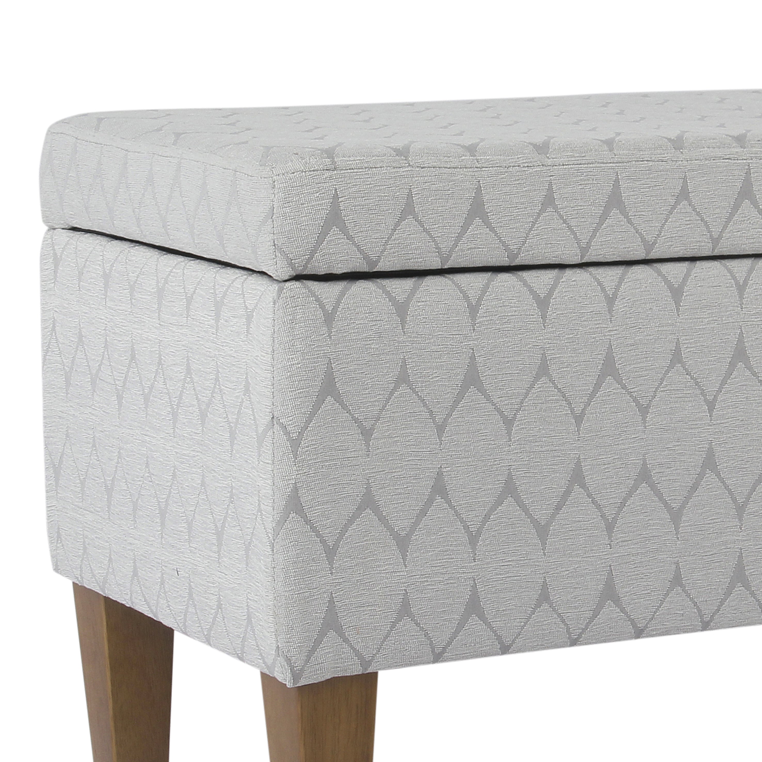 Geometric Patterned Fabric Upholstered Wooden Bench with Hinged Storage, Large, Gray and Brown
