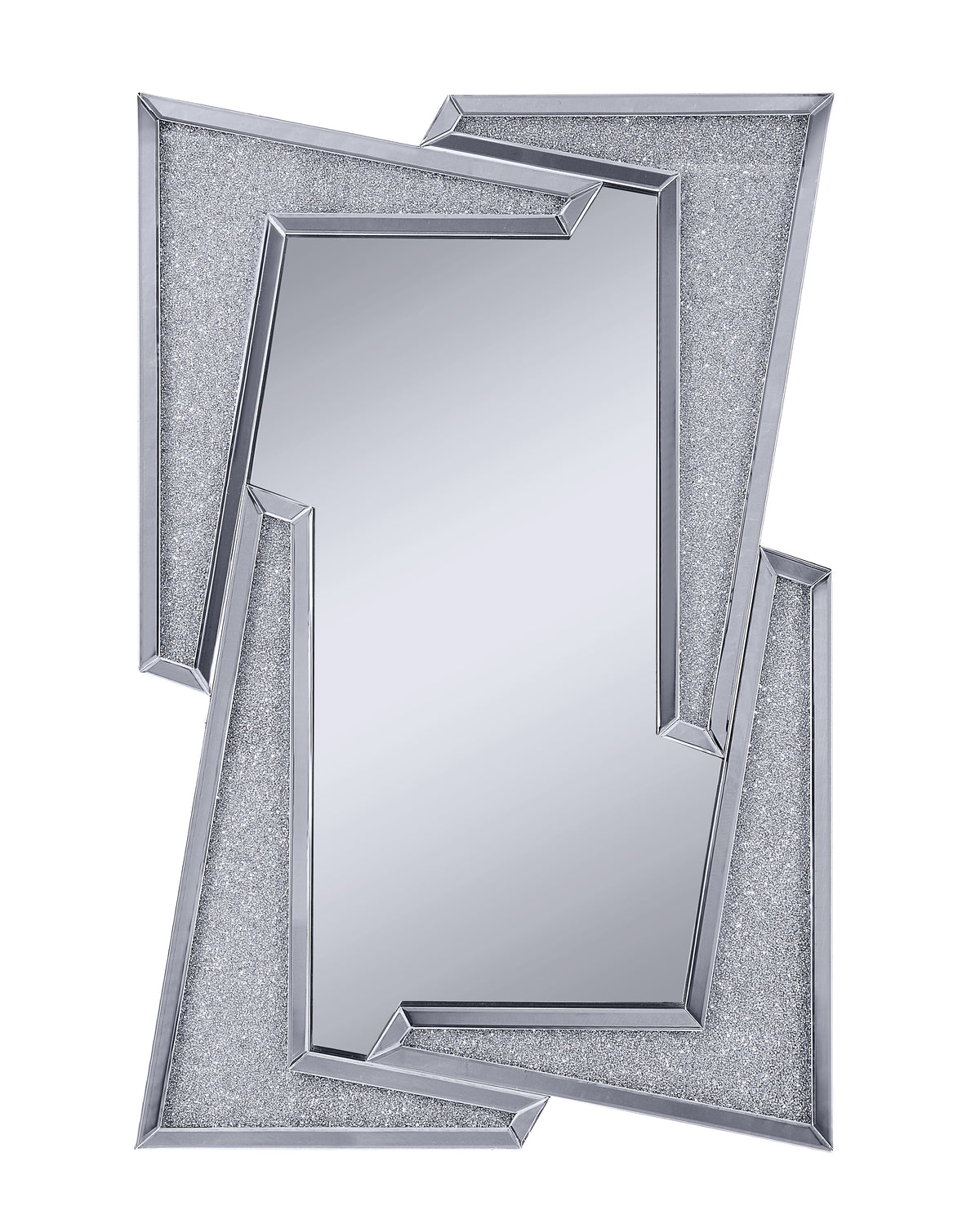 Mirrored Wooden Frame Accent Wall Decor With Four L Shaped Borders, Clear