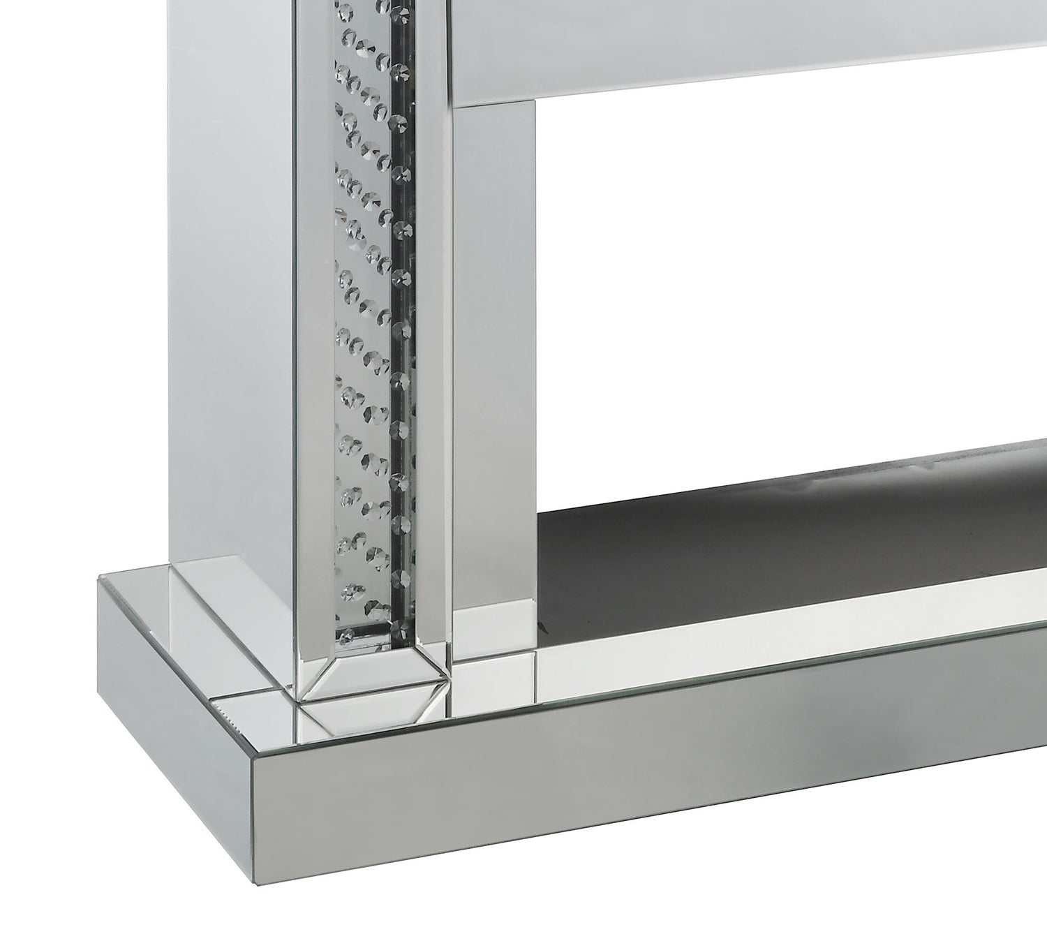 Wood And Mirror Electric Fireplace With Embedded Faux Crystals, Clear