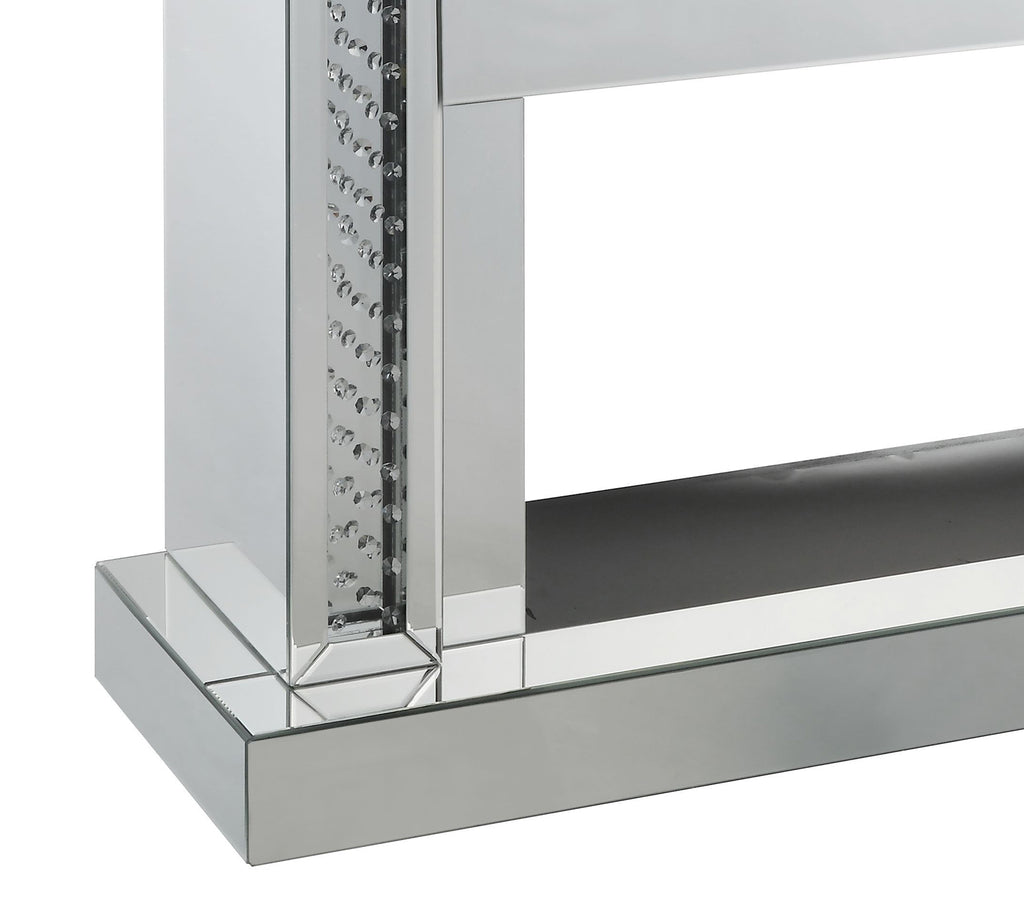 Wood And Mirror Electric Fireplace With Embedded Faux Crystals, Clear