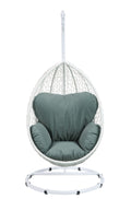 Metal Patio Swing Chair with Cushioned Seating and Round Base, White and Gray