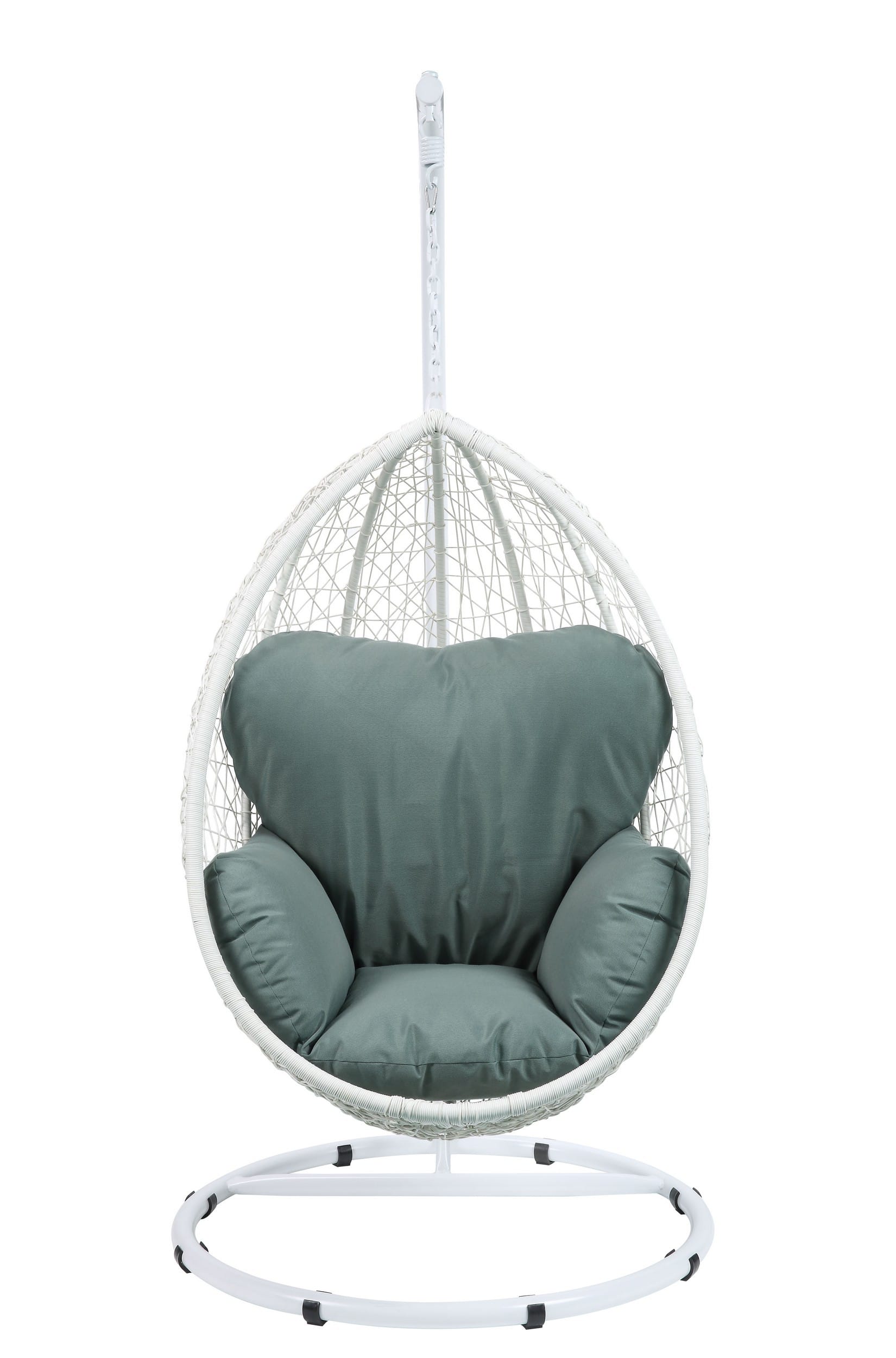 Metal Patio Swing Chair with Cushioned Seating and Round Base, White and Gray