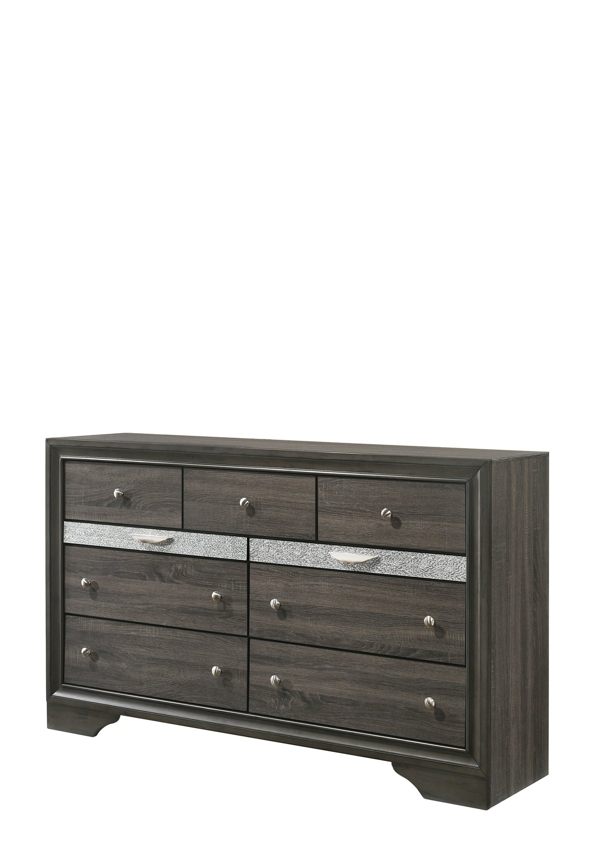 Transitional Style 9 Drawer Wooden Dresser With Bracket Feet, Gray