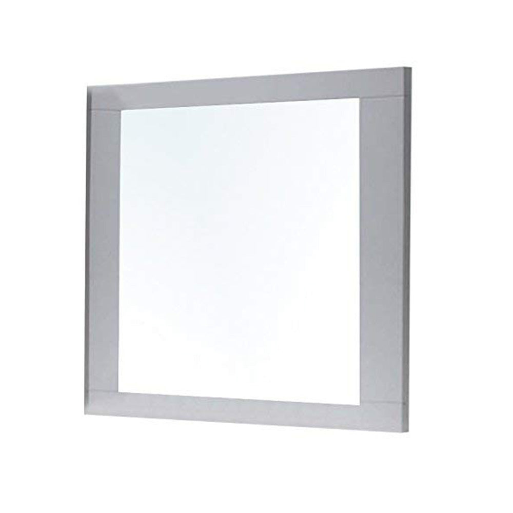 Rectangular Wooden Frame Mirror With Beveled Edges, White And Silver
