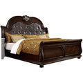 Eastern King Bed with Button Tufted Headboard and Sleigh Footboard, Brown