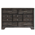 Wooden Dresser with Grain Texture and 7 Spacious Drawers, Gray