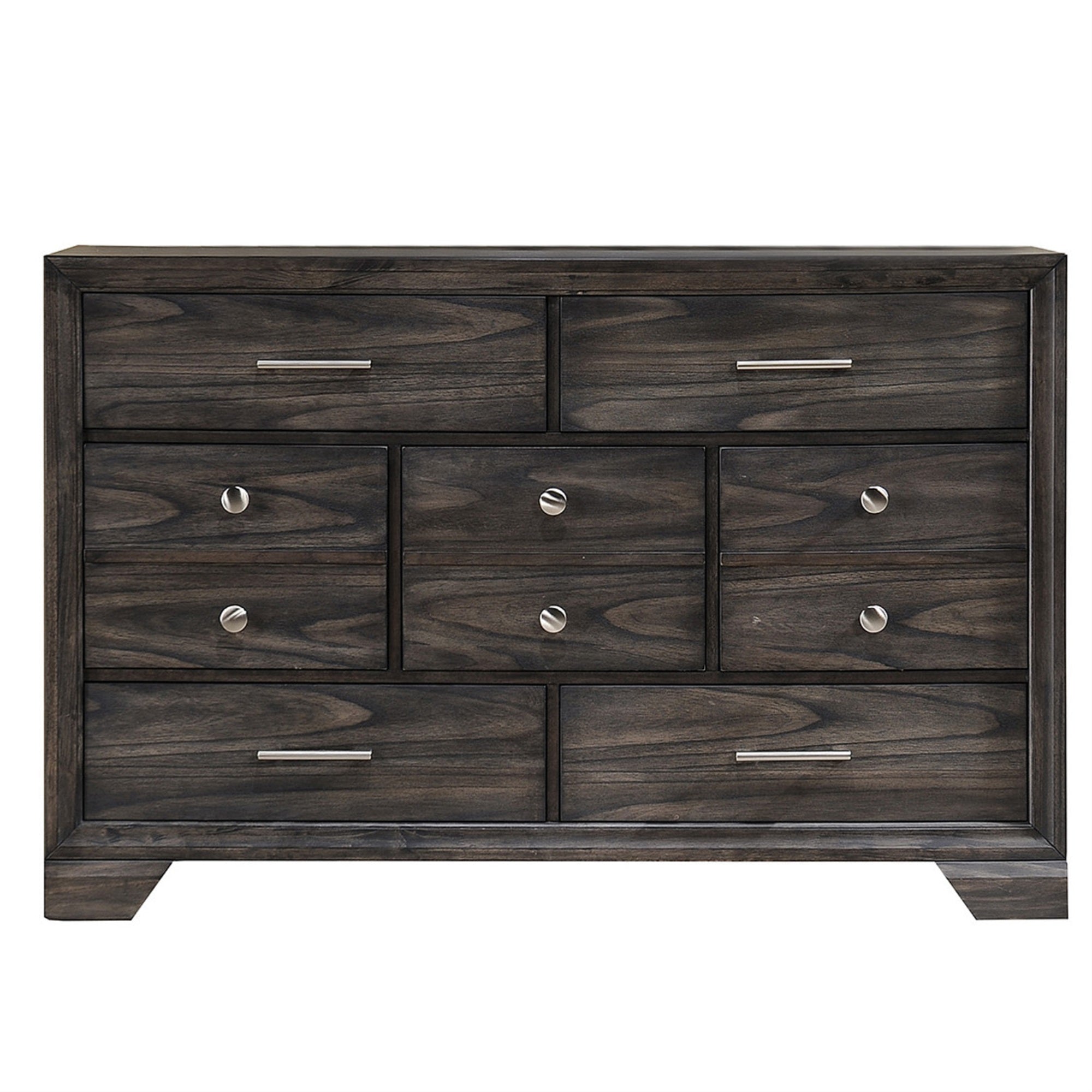 Wooden Dresser with Grain Texture and 7 Spacious Drawers, Gray