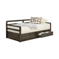 Two Drawer Wooden Extra Large Twin Size Bed with Trundle, Brown