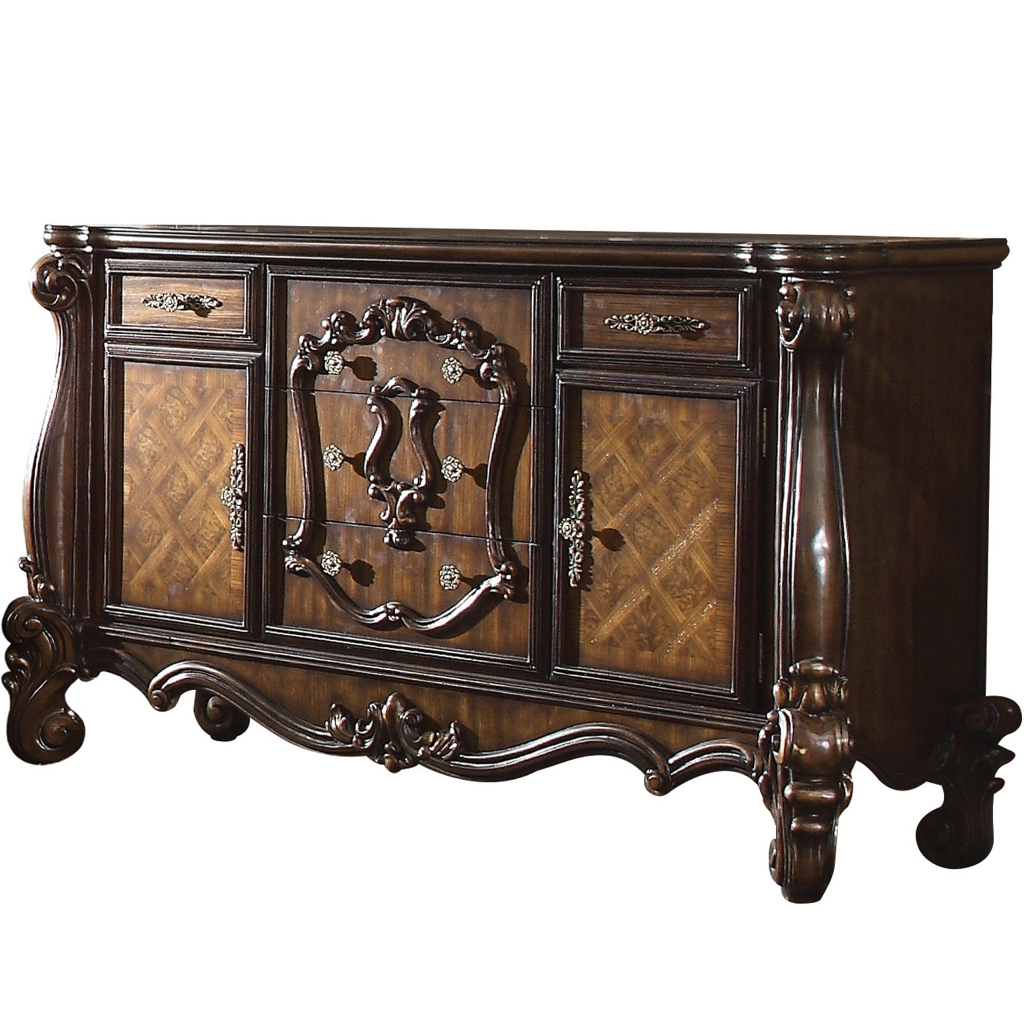 Traditional Wooden Dresser with 5 Drawers and 2 Cabinets, Brown