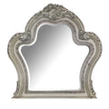 Arch Shape Wooden Frame Wall Mirror With Carved Details, Antique Silver