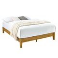Platform Style Wooden Full Bed with Chamfered Feet, Brown