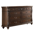 Nine Drawers Wooden Dresser With Molded Details, Brown
