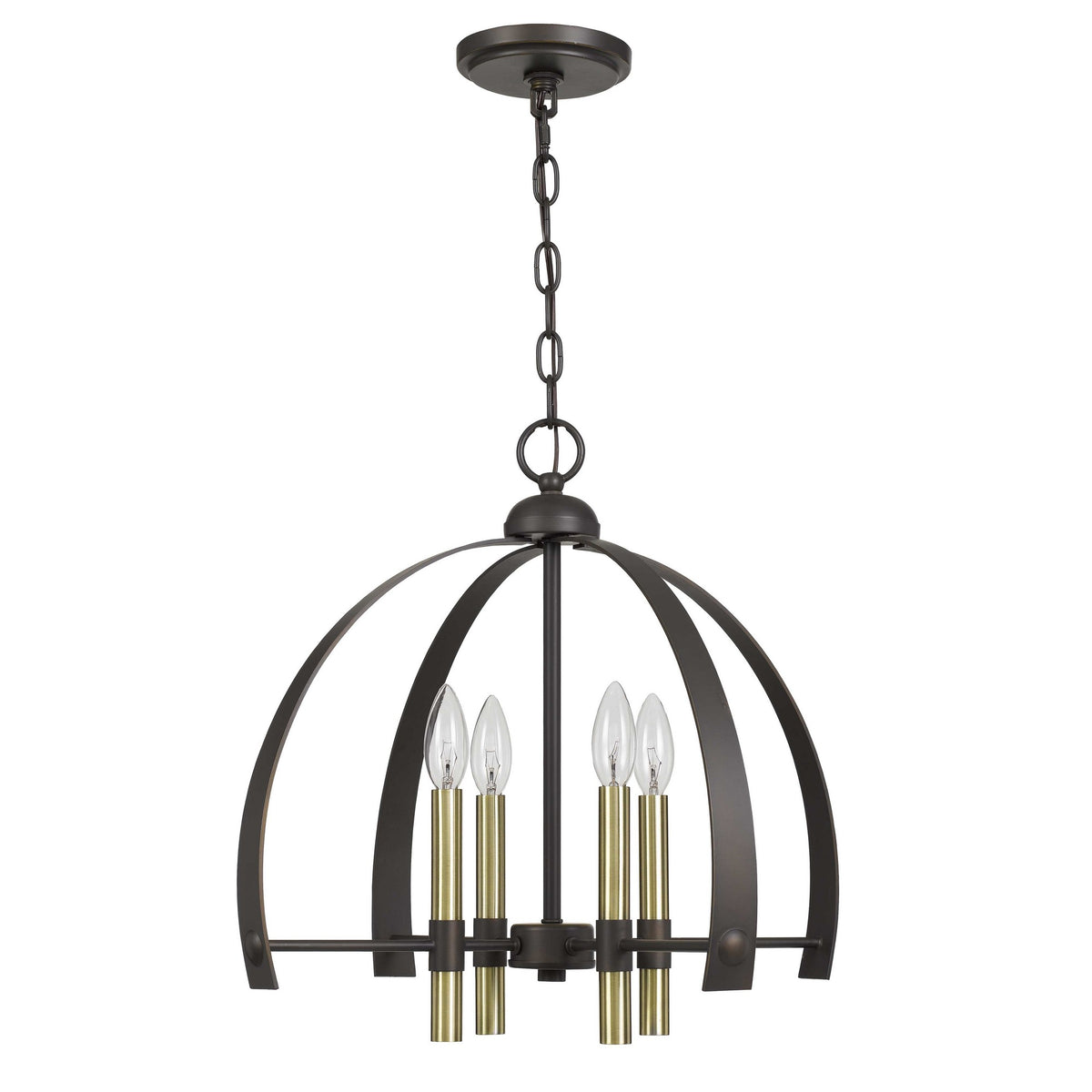 Metal Chandelier With 4 Candelabra Holders, Black And Gold