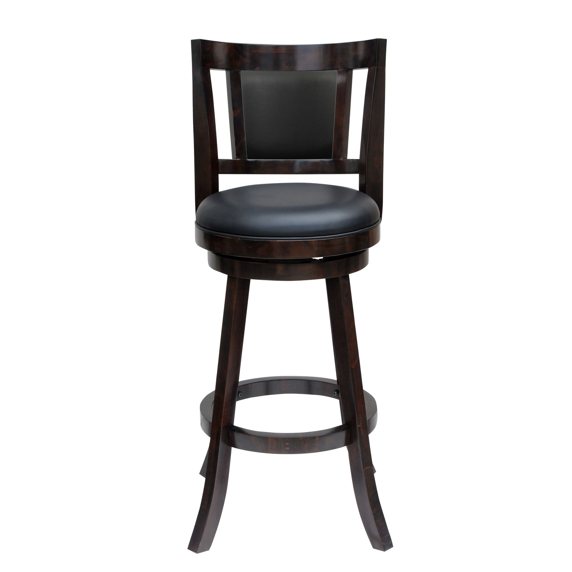29 Inches Swivel Wooden Frame Counter Stool with Padded Back, Dark Brown