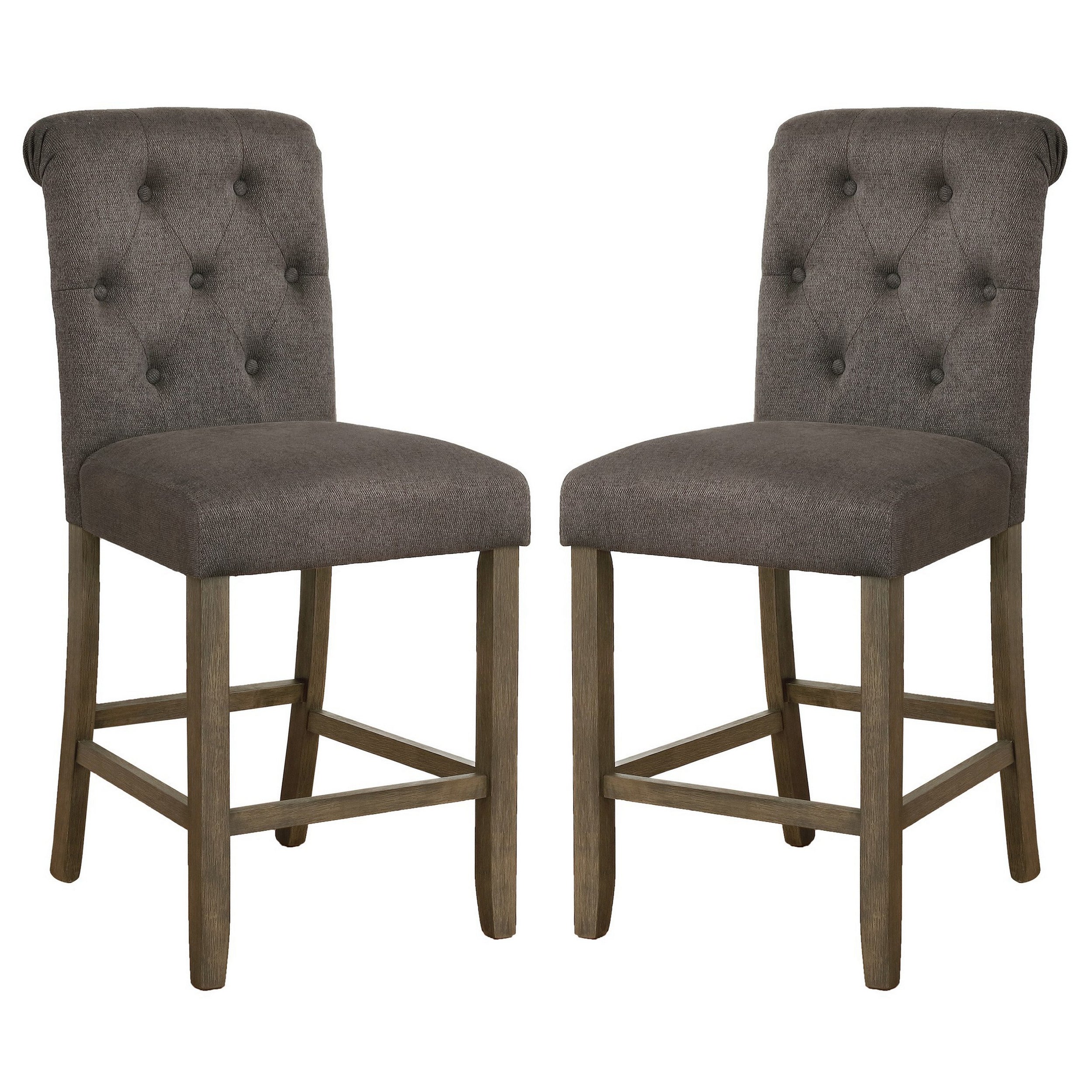 Counter Height Stool with Button Tufted Rolled Back, Set of 2, Gray