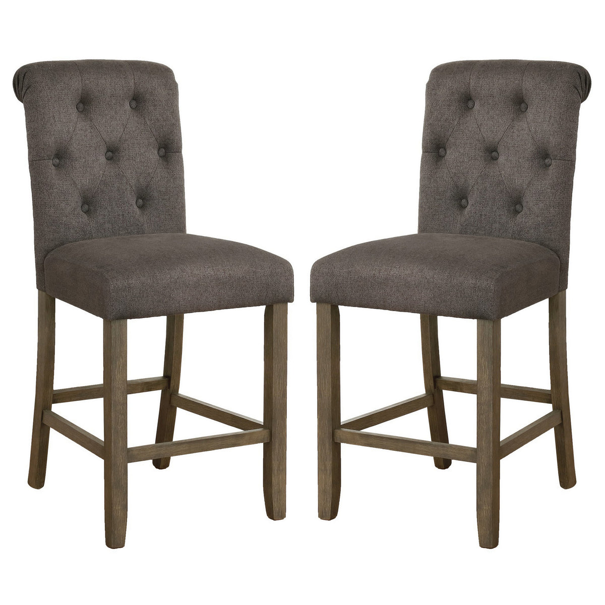 Counter Height Stool with Button Tufted Rolled Back, Set of 2, Gray