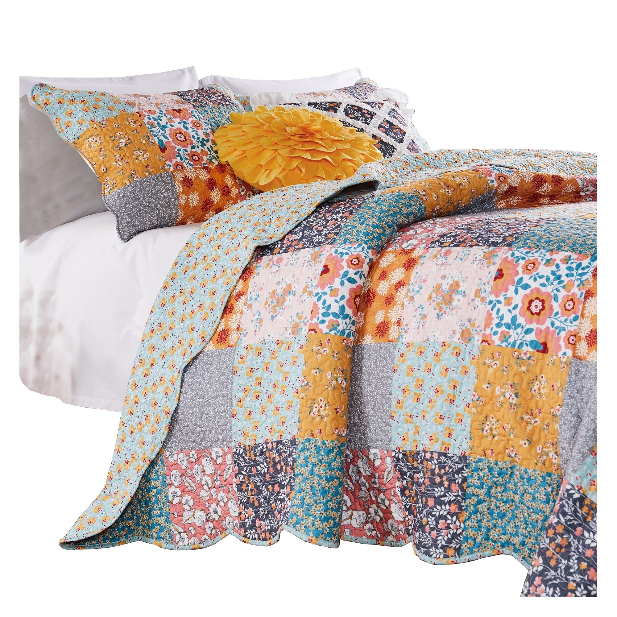 2 Piece Twin Quilt Set with Floral Print, Multicolor