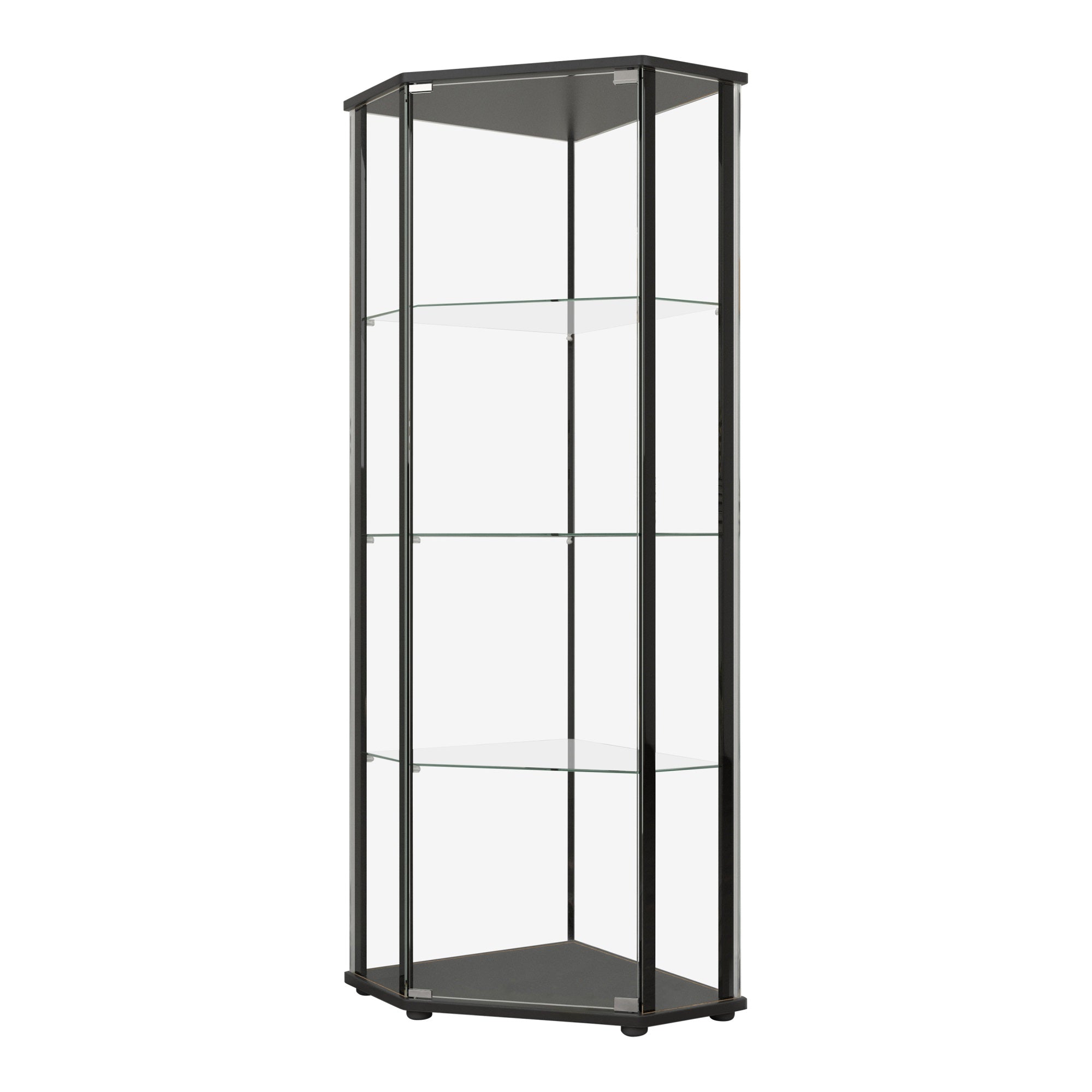 Metal Curio Cabinet with 1 Door and 3 Glass Shelves, Black