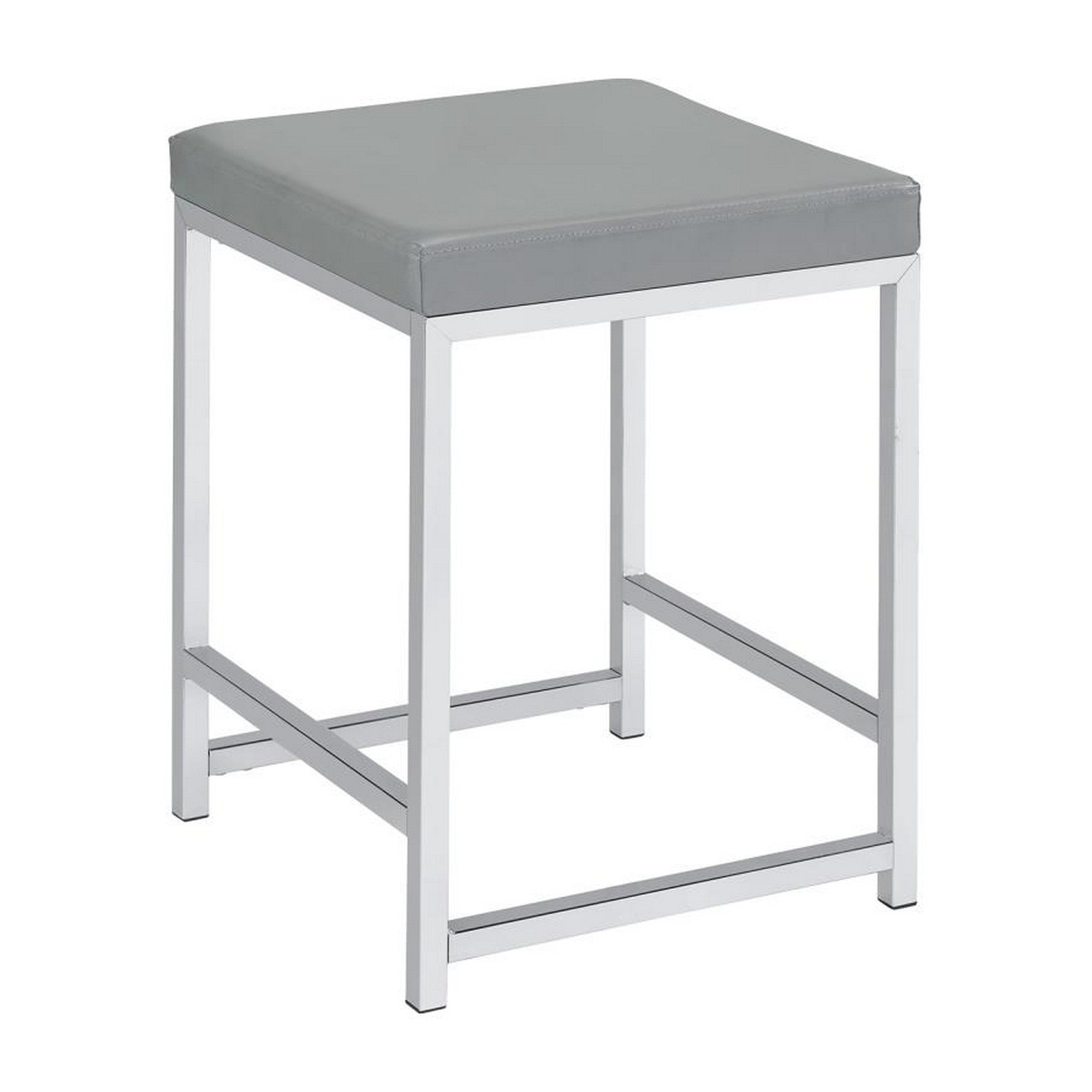 Vanity Stool with Leatherette Seat and Tubular Frame, Gray