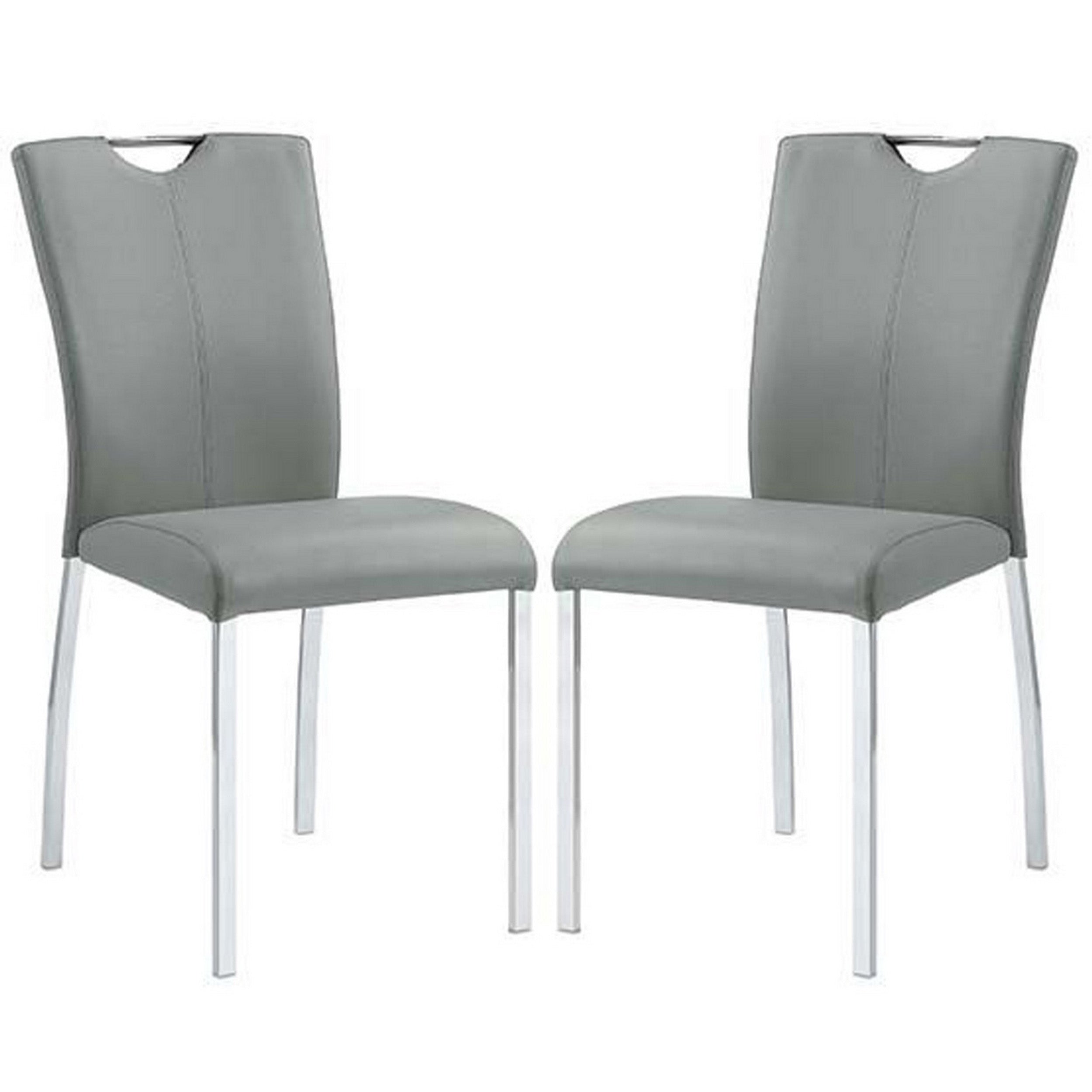 Leatherette Side Chair with Flared Back and Tubular Legs, Set of 2, Gray