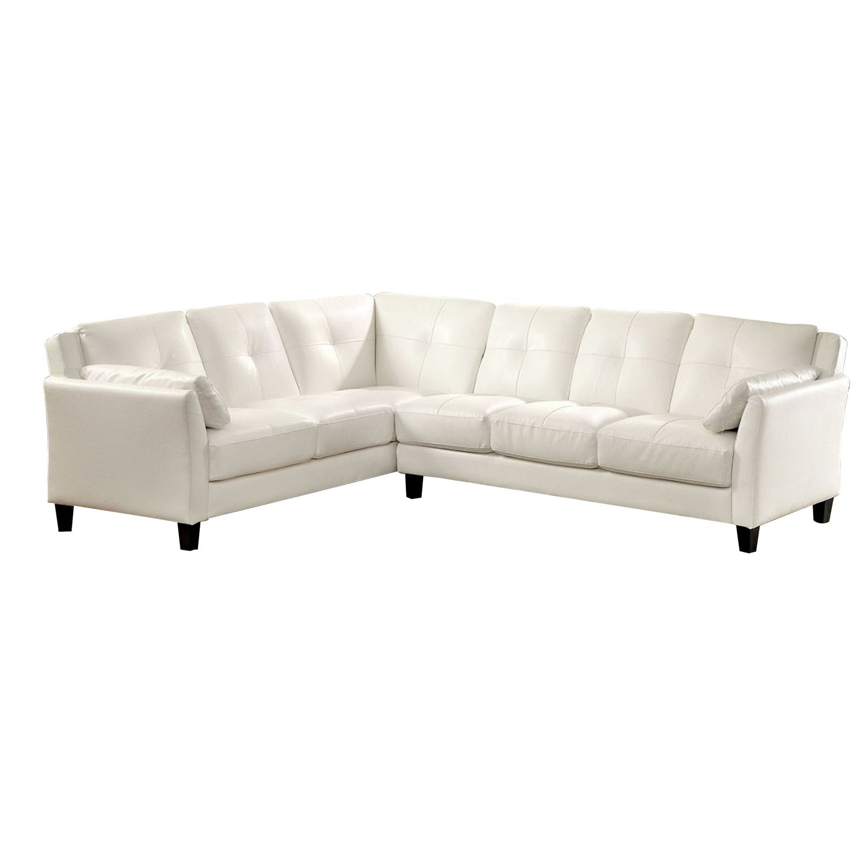 Sectional Sofa with Leatherette and Centre Tufted Stitching, White