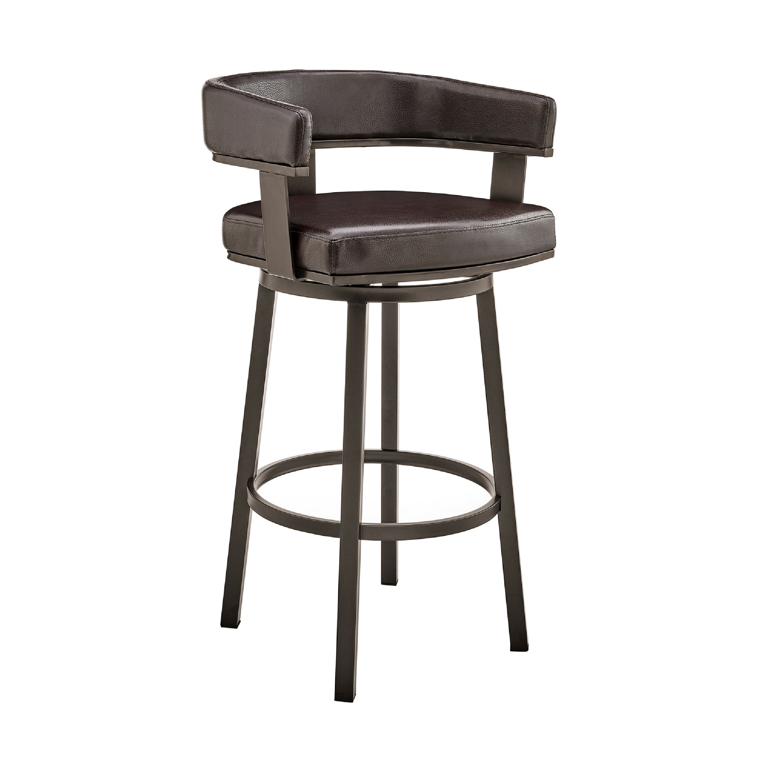 Swivel Counter Barstool with Curved Open Back and Metal Legs, Dark Brown