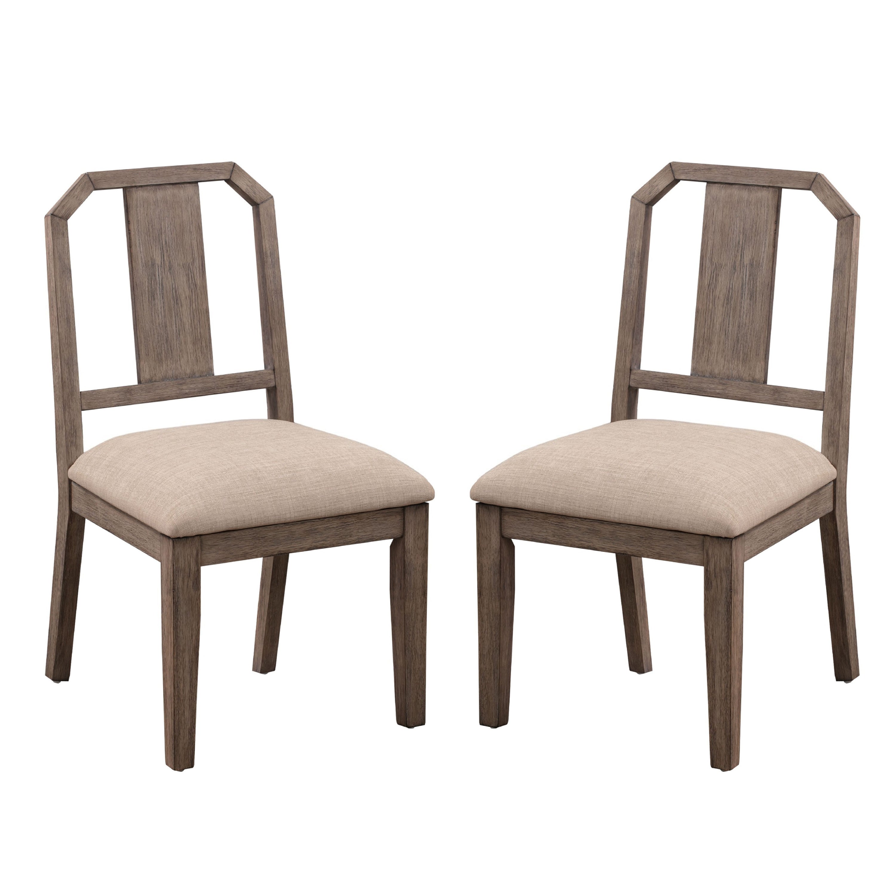 Yu 36 Inch Acacia Wood Dining Chair, Slat Back, Set of 2, Weathered Brown