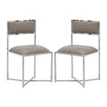 Eun 20 Inch Faux Leather Dining Chair, Chrome Base, Set of 2, Gray