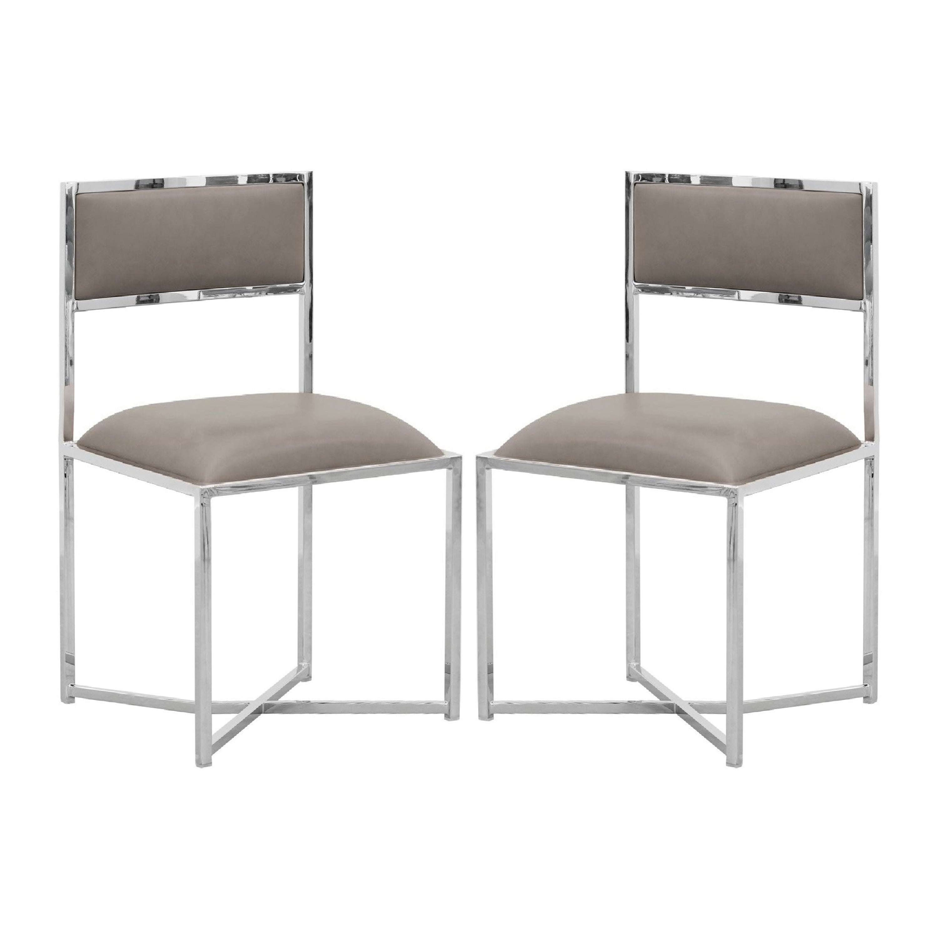 Eun 20 Inch Faux Leather Dining Chair, Chrome Base, Set of 2, Gray