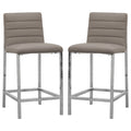 Eun 26 Inch Vegan Faux Leather Counter Stool, Chrome Legs, Set of 2, Gray