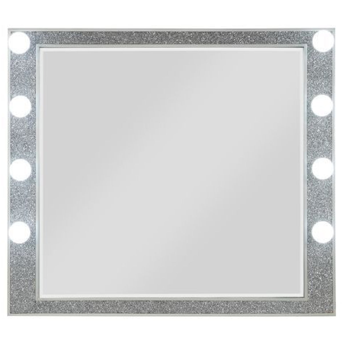41 Inch Wall Mirror, Faux Crystals Inlay, 8 Bulb Sockets, Silver